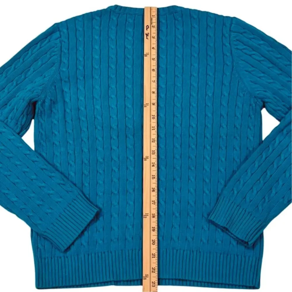 Vtg Lauren Ralph Lauren Sweater Women Large Blue Cable Knit Crewneck Old Money